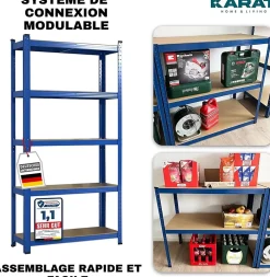 2 Set Étagères charges lourdes Lakota Utilisable individuellement Bleu 150 x 75 x 30 cm