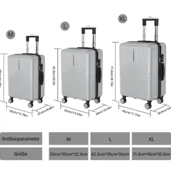 3 Tailles De Bagages à Coque Rigide Avec Serrure à Combinaison, Roulettes Pivotantes
