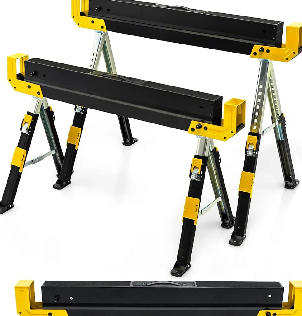 2 Tréteaux Chevalet de Sciage Portable en Acier Réglage en Hauteur Surface Antidérapante Charge de 1180 kg Jaune