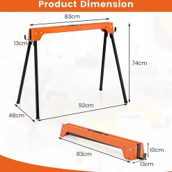 2 Tréteaux Pliants,Tréteaux Métalliques Portables avec Poignée et Bras de Support 2x4 Détachable,Charge 600 kg/Tréteau,Orange