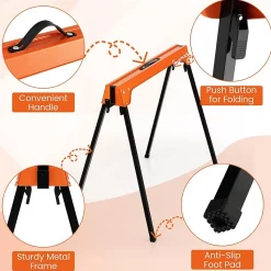 2 Tréteaux Pliants,Tréteaux Métalliques Portables avec Poignée et Bras de Support 2x4 Détachable,Charge 600 kg/Tréteau,Orange