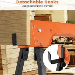 2 Tréteaux Pliants,Tréteaux Métalliques Portables avec Poignée et Bras de Support 2x4 Détachable,Charge 600 kg/Tréteau,Orange
