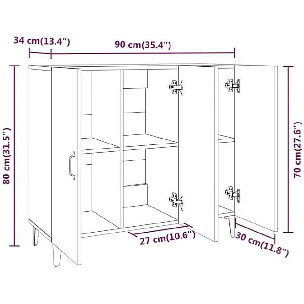 812504 vidaXL Buffet Chêne sonoma 90x34x80 cm Bois d'ingénierie