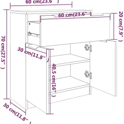 811089 vidaXL Buffet Noir 60x30x70 cm Bois d'ingénierie