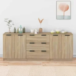 3115782 vidaXL Buffets 3 pcs Chêne sonoma Bois d'ingénierie