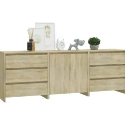 3098067 vidaXL Buffets 3 pcs Chêne sonoma Bois d'ingénierie