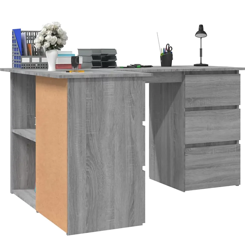 815442 vidaXL Bureau d'angle Sonoma gris 145x100x76 cm Bois d'ingénierie