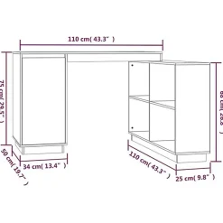 814506 vidaXL Bureau Gris 110x50x75 cm Bois massif de pin