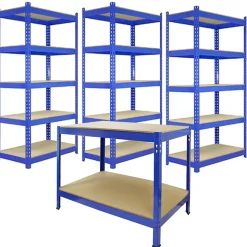 3 x Etagères 90 cm & 1 Etabli de Travail Bleu - Q-Rax