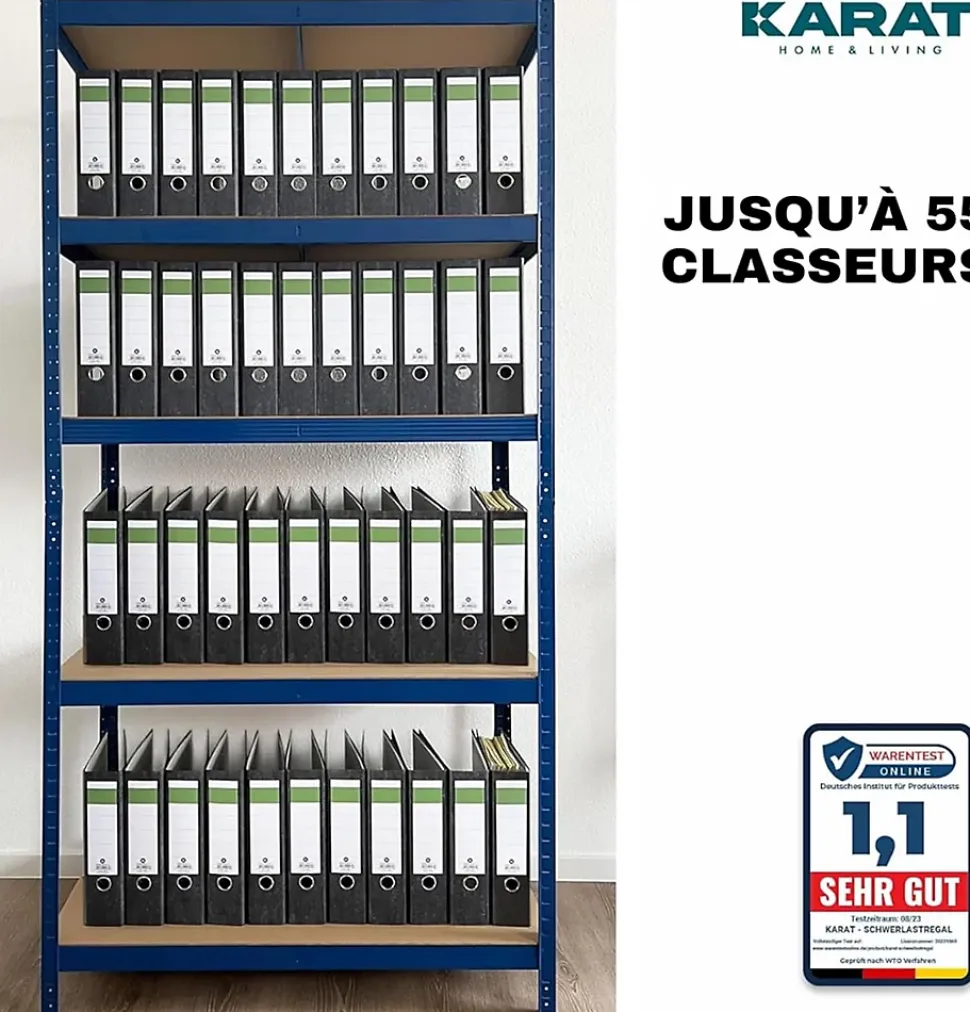 2 X Rayonnages pour charges lourdes, 150 x 75 x 30 cm, Bleu, Capacité de charge max : 875 kg