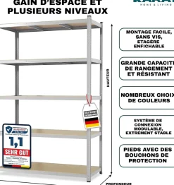 2 X Rayonnages pour charges lourdes, 200 x 120 x 60 cm, Galvanisé, Capacité de charge max : 875 kg