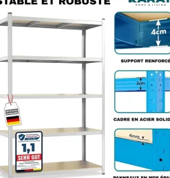 2 X Rayonnages pour charges lourdes, 200 x 100 x 50 cm, Galvanisé, Capacité de charge max : 875 kg