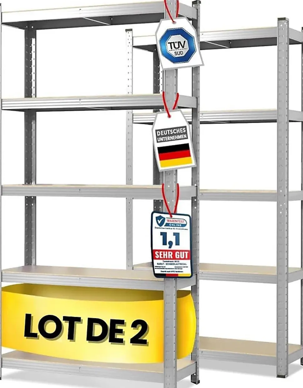 2 X Rayonnages pour charges lourdes, 200 x 100 x 50 cm, Galvanisé, Capacité de charge max : 875 kg