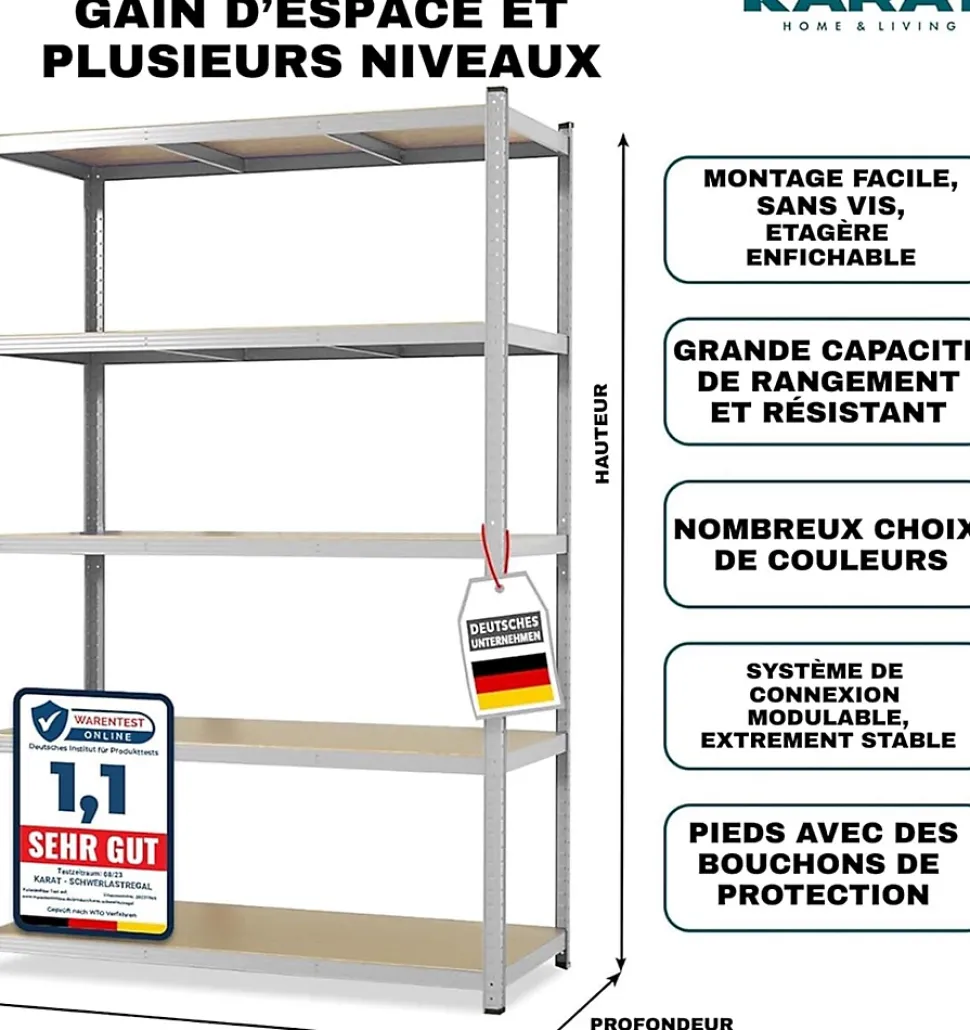 2 X Rayonnages pour charges lourdes, 200 x 100 x 50 cm, Galvanisé, Capacité de charge max : 875 kg