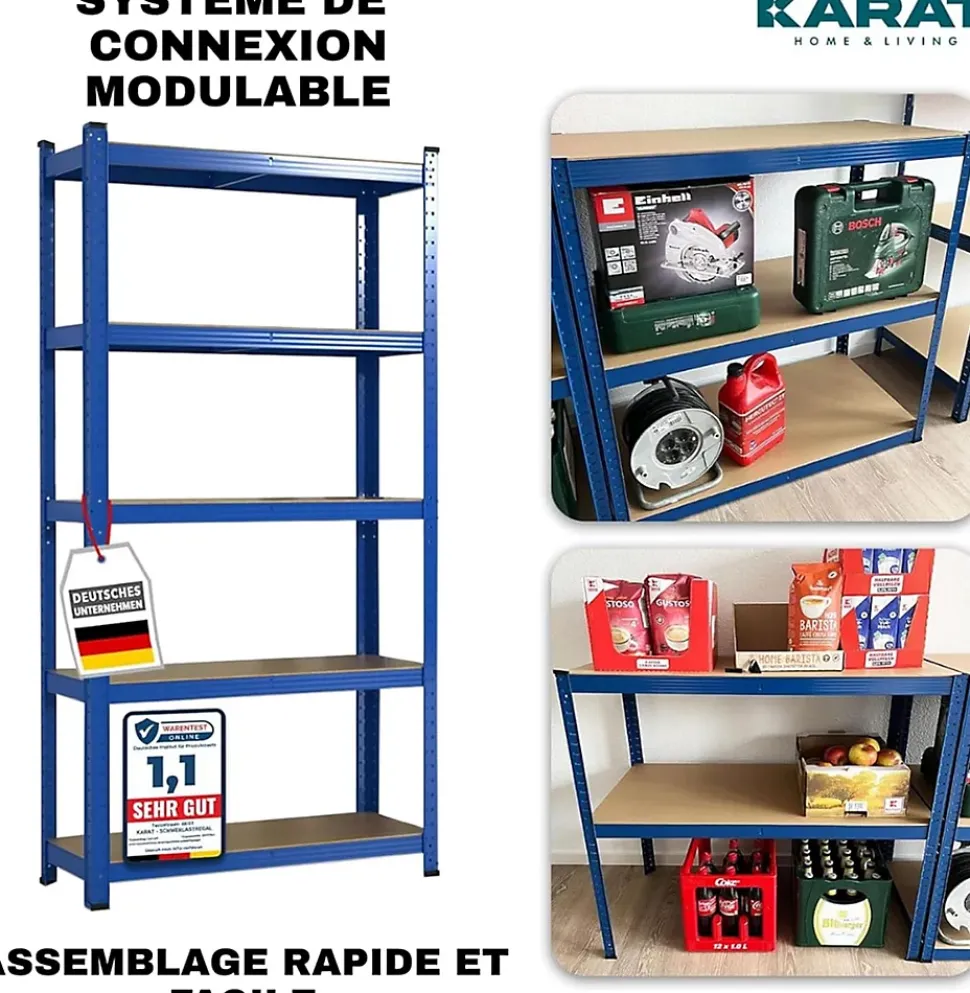 2 X Rayonnages pour charges lourdes, 200 x 100 x 50 cm, Bleu, Capacité de charge max : 875 kg