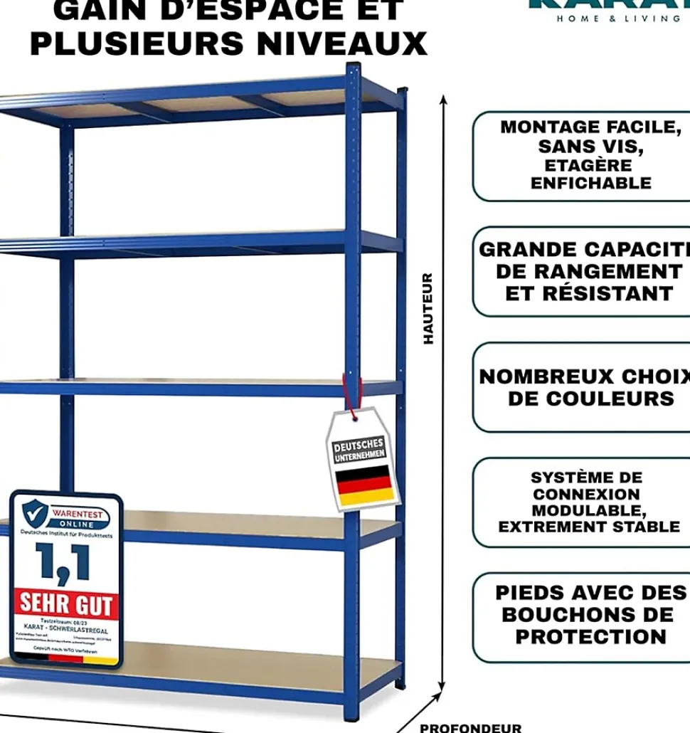 2 X Rayonnages pour charges lourdes, 200 x 100 x 50 cm, Bleu, Capacité de charge max : 875 kg