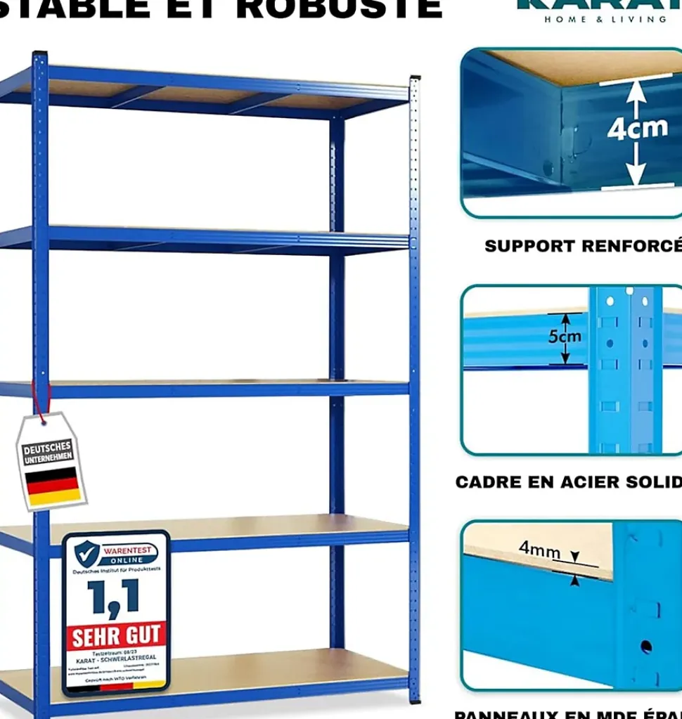 2 X Rayonnages pour charges lourdes, 200 x 100 x 50 cm, Bleu, Capacité de charge max : 875 kg