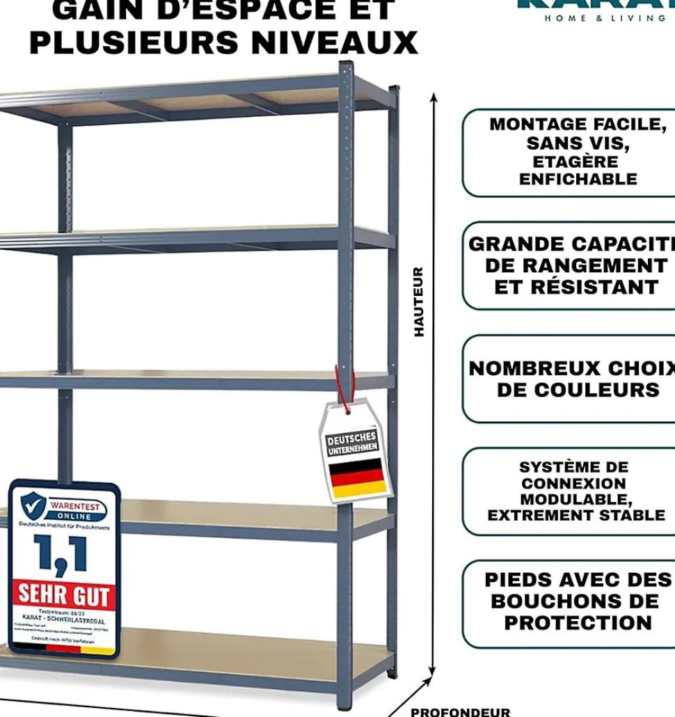 2 X Rayonnages pour charges lourdes, 200 x 120 x 60 cm, Gris, Capacité de charge max : 875 kg