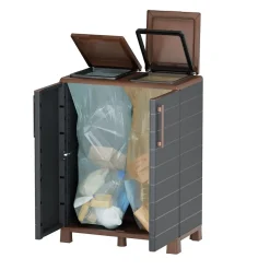 Abri Poubelles 2 Sacs Anthracite - Armoire Cache Poubelle de Tri Sélectif 68 x 37 x 90 cm Terrasse, Restaurant Art Plast