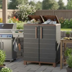 Abri Poubelles 2 Sacs Anthracite - Armoire Cache Poubelle de Tri Sélectif 68 x 37 x 90 cm Terrasse, Restaurant Art Plast