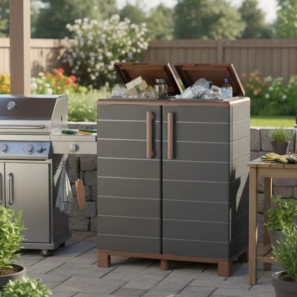 Abri Poubelles 2 Sacs Anthracite - Armoire Cache Poubelle de Tri Sélectif 68 x 37 x 90 cm Terrasse, Restaurant Art Plast