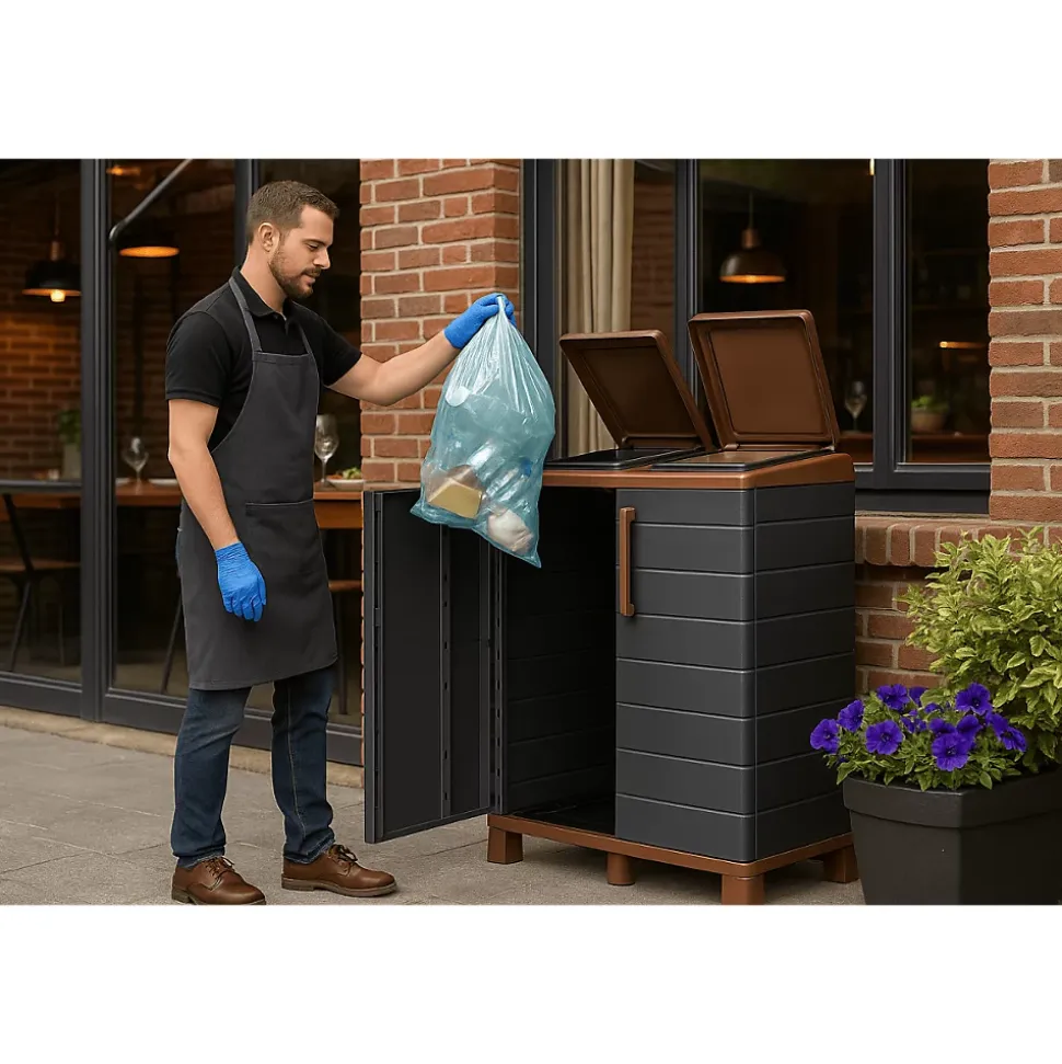 Abri Poubelles 2 Sacs Anthracite - Armoire Cache Poubelle de Tri Sélectif 68 x 37 x 90 cm Terrasse, Restaurant Art Plast