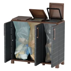 Abri Poubelles 3 Sacs Anthracite - Armoire Cache Poubelle de Tri Sélectif 102 x 37 x 90 cm Terrasse, Restaurant Art Plast
