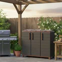 Abri Poubelles 3 Sacs Anthracite - Armoire Cache Poubelle de Tri Sélectif 102 x 37 x 90 cm Terrasse, Restaurant Art Plast