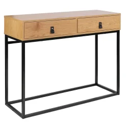 ABRIL - Console 2 Tiroirs Aspect Bois et Pieds Métal