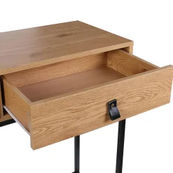 ABRIL - Console 2 Tiroirs Aspect Bois et Pieds Métal