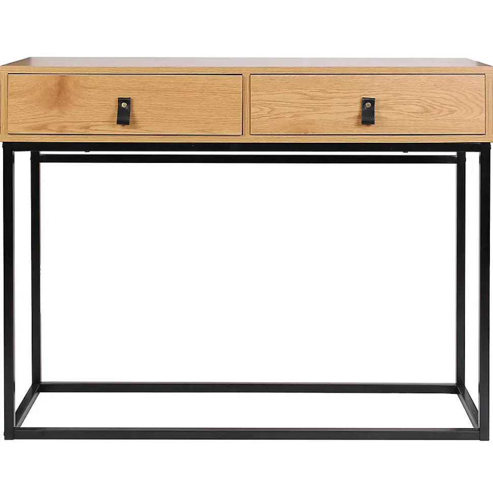 ABRIL - Console 2 Tiroirs Aspect Bois et Pieds Métal