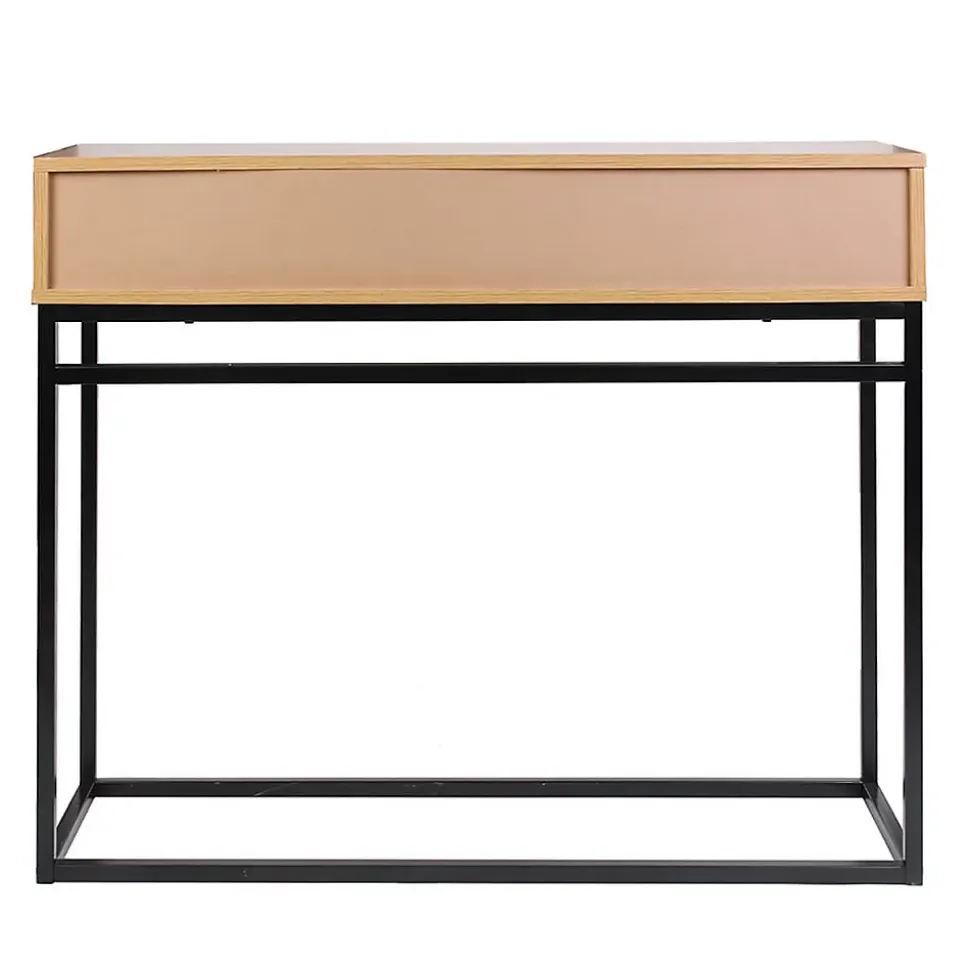 ABRIL - Console 2 Tiroirs Aspect Bois et Pieds Métal