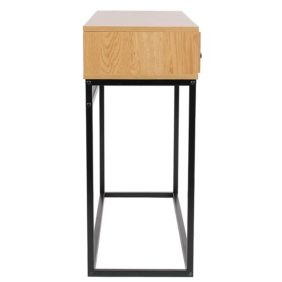 ABRIL - Console 2 Tiroirs Aspect Bois et Pieds Métal