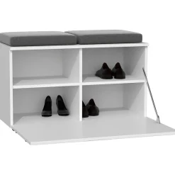 ALMORA - Meuble à chaussures - 4 niches + 2 coussins - 85x45x35 cm - Banc à chaussures - BLANC