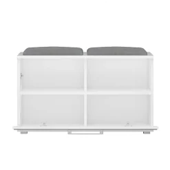 ALMORA - Meuble à chaussures - 4 niches + 2 coussins - 85x45x35 cm - Banc à chaussures - BLANC