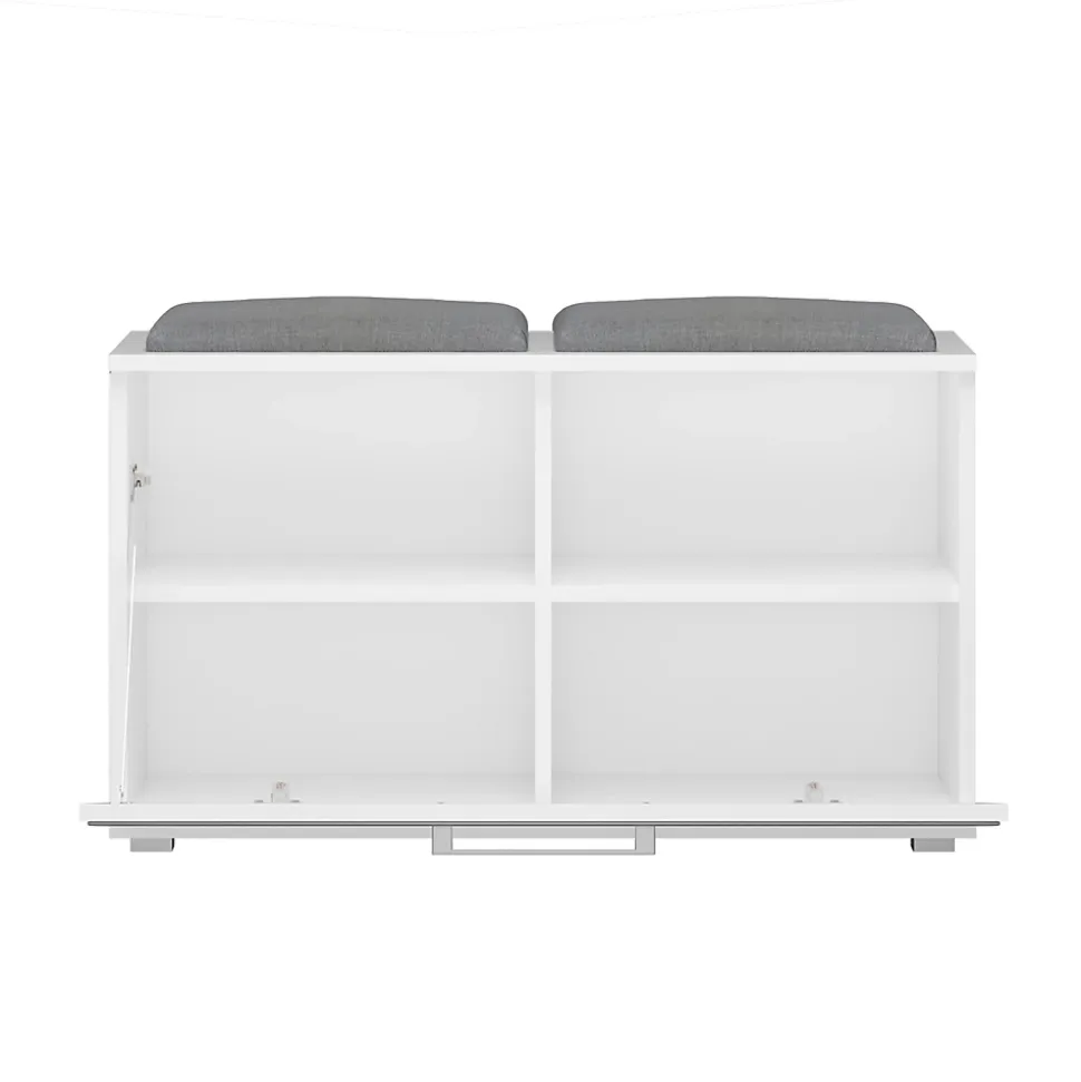 ALMORA - Meuble à chaussures - 4 niches + 2 coussins - 85x45x35 cm - Banc à chaussures - BLANC