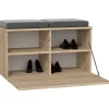ALMORA - Meuble à chaussures - 4 niches + 2 coussins - 85x45x35 cm - Banc à chaussures - Chêne Sonoma