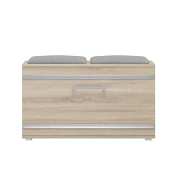 ALMORA - Meuble à chaussures - 4 niches + 2 coussins - 85x45x35 cm - Banc à chaussures - Chêne Sonoma