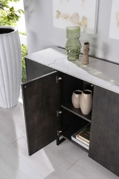Alpha Buffet 4 portes (160x40xH 85 cm) en céramique gris foncé