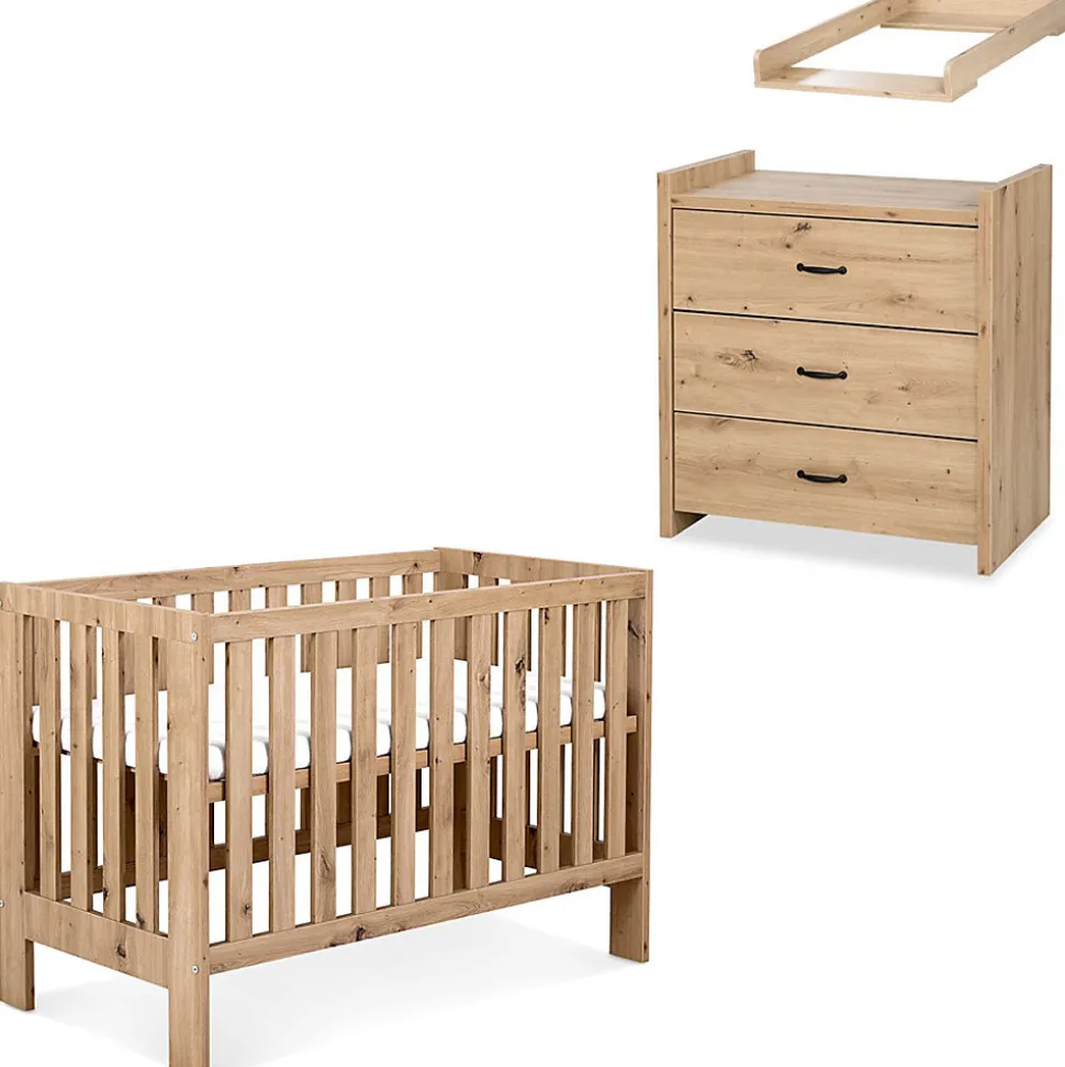 AMELIA II Ensemble bébé commode à langer et lit évolutif 120x60 Chêne sans tiroir