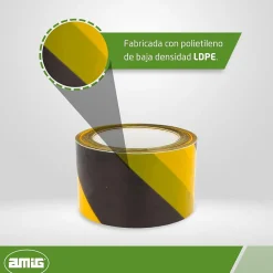 AMIG - Bande de balisage 522 - 70 mm x 500 m - Polyéthylène faible densité LDPE - Jaune/Noir