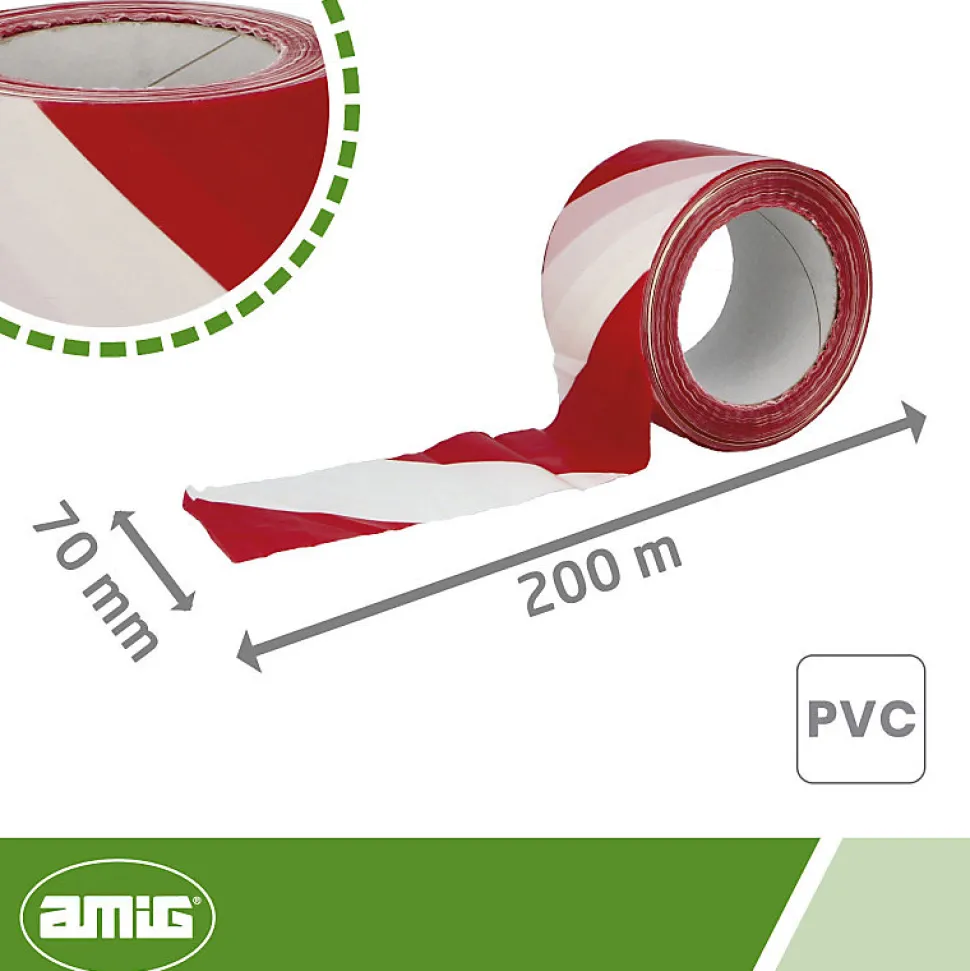 AMIG - Bande de balisage 522 - 70 mm x 200 m - Polyéthylène faible densité LDPE - Rouge-Blanc