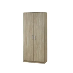 Armoire , Garde robe SAVIS, 2 portes, contemporaine chene Sonoma et poignées grises