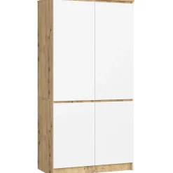 Armoire : 4 portes, 4 étagères, chêne artisanal/ blanc, 90 x 180 x 51 cm