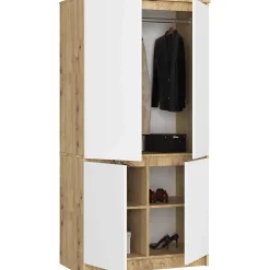 Armoire : 4 portes, 4 étagères, chêne artisanal/ blanc, 90 x 180 x 51 cm
