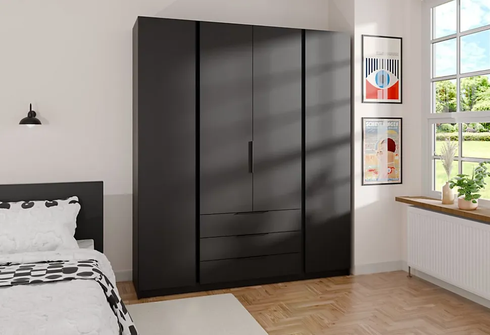 Armoire à 4 portes avec 3 tiroirs 200 cm KAJA noir