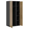 Armoire à 2 portes avec décor lamelles ,coloris Chêne/Noir - Longueur 95 x Profondeur 55 x Hauteur 196 cm