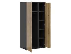 Armoire à 2 portes avec décor lamelles ,coloris Chêne/Noir - Longueur 95 x Profondeur 55 x Hauteur 196 cm
