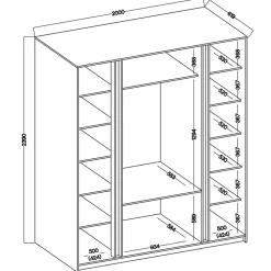 Armoire à 4 portes avec lamelles et 3 tiroirs 200 cm KAJA chêne evoke