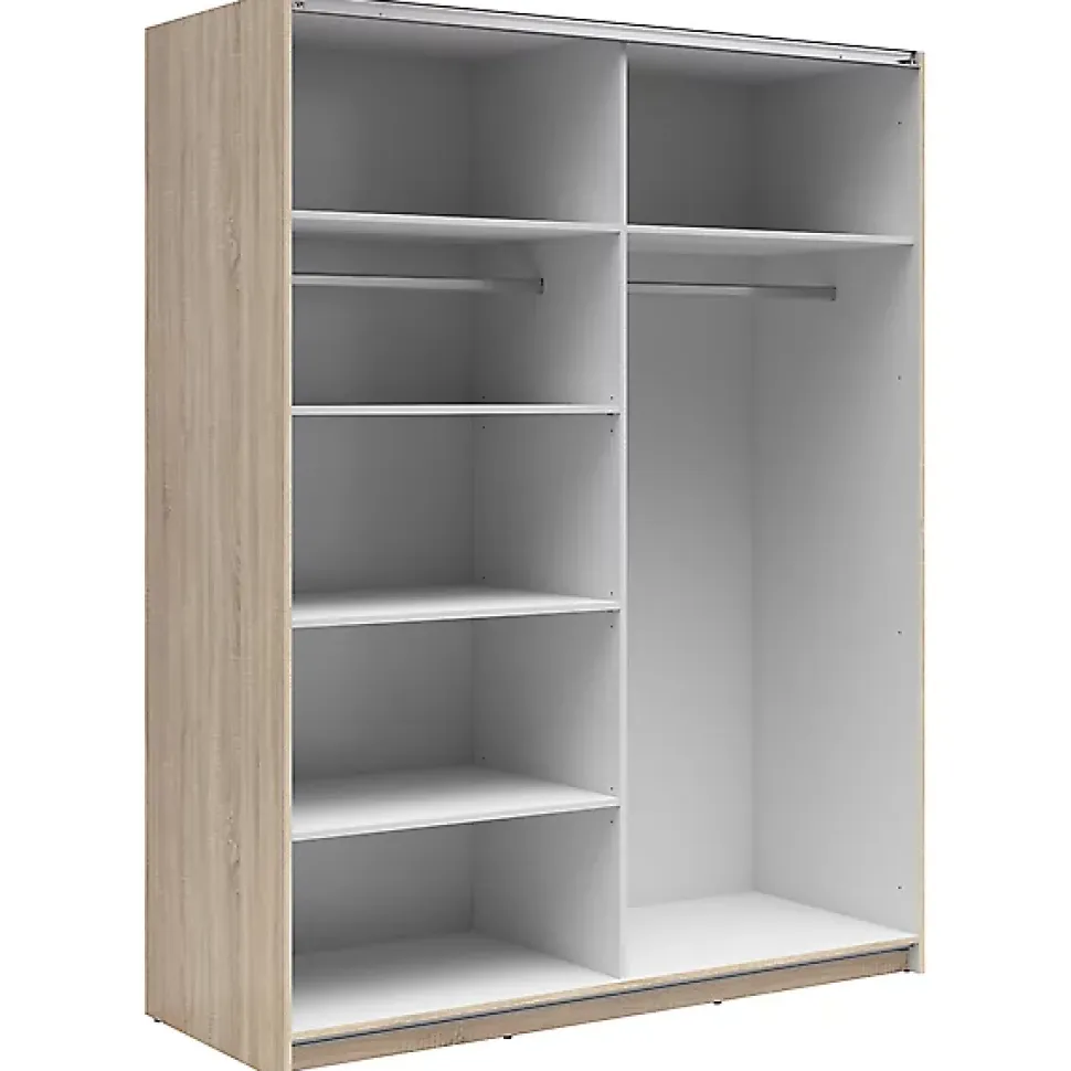 Armoire à 2 portes coulissante coloris Chêne sonoma/Blanc brillant - Longueur 153,5 x Profondeur 60 x Hauteur 195,5 cm